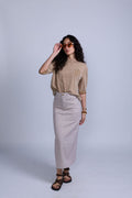 Tan Pinstripe Denim Skirt