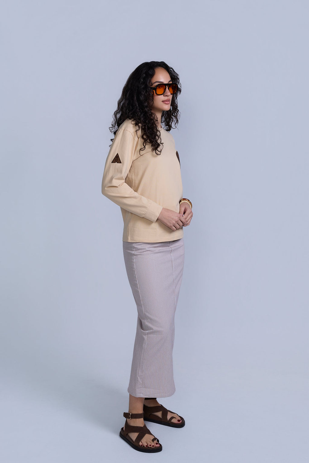 Tan Pinstripe Denim Skirt