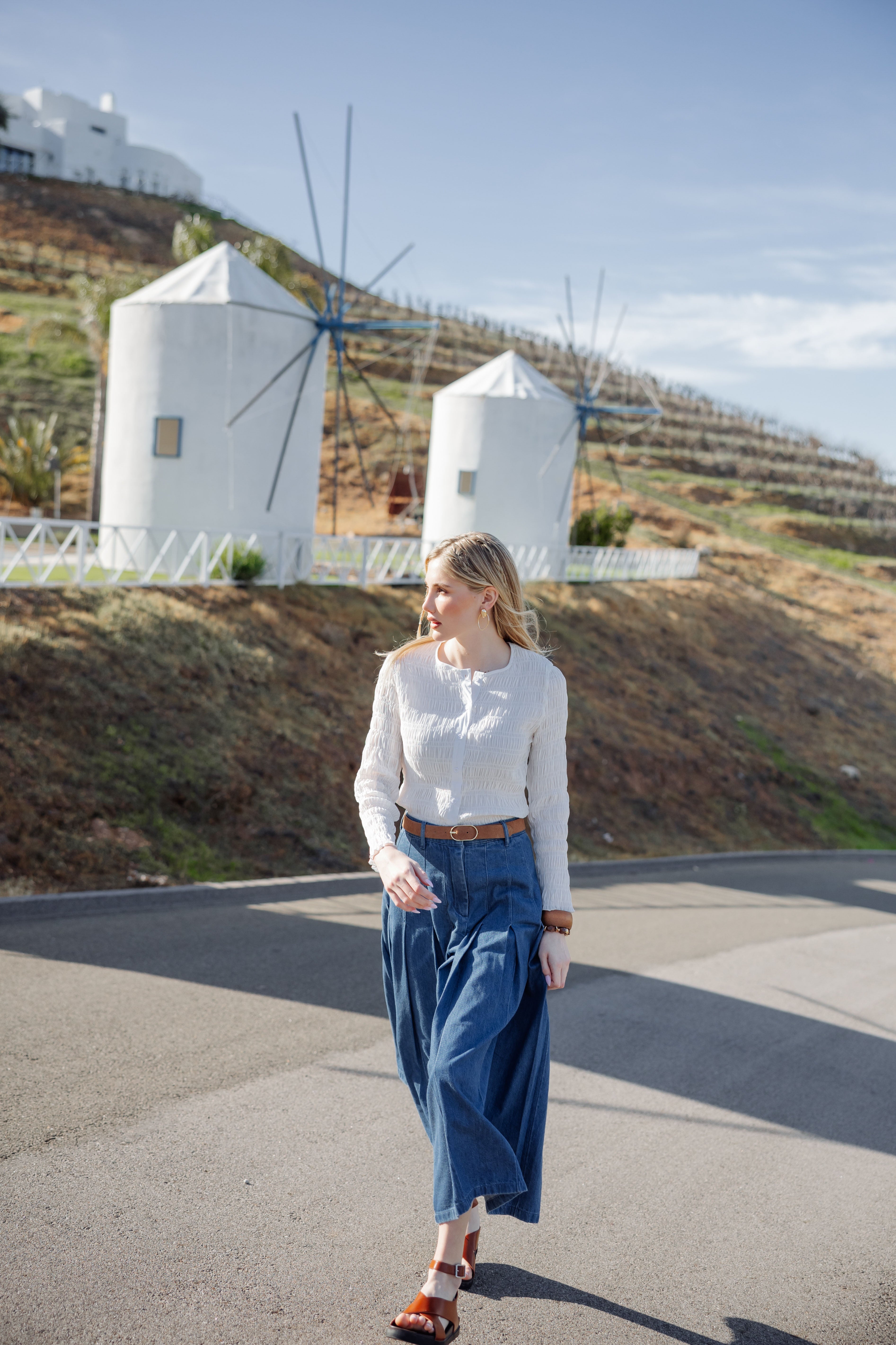 Pleated Denim Skirt