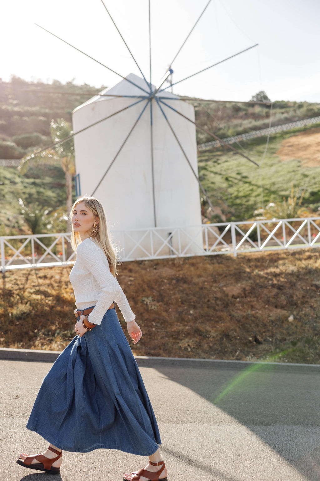 Pleated Denim Skirt